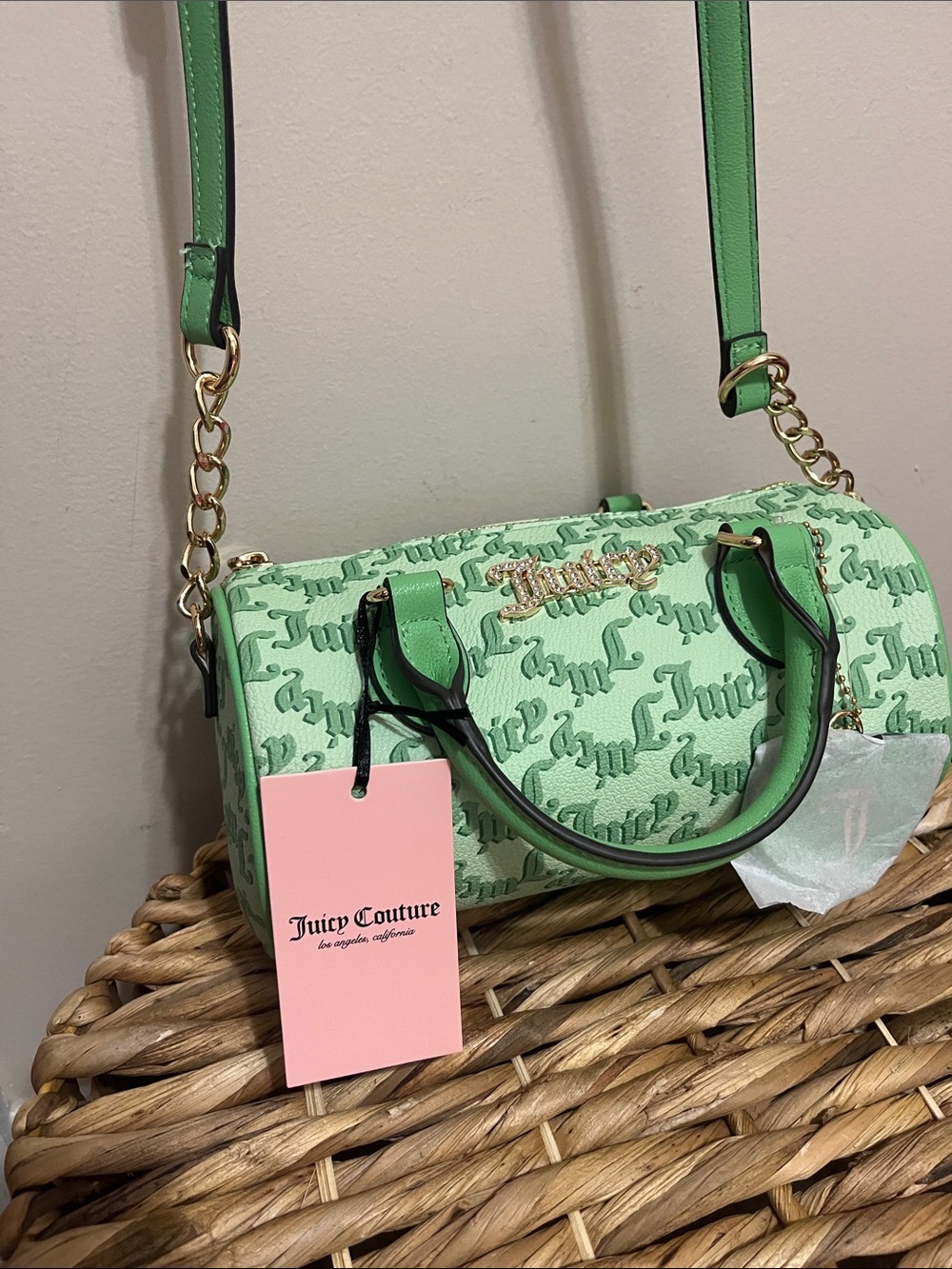 🔴 Juicy Couture Mint Green Logo Barrel Satchel with Heart Charm! HTF! Rare! 🔥 - Picture 6 of 14
